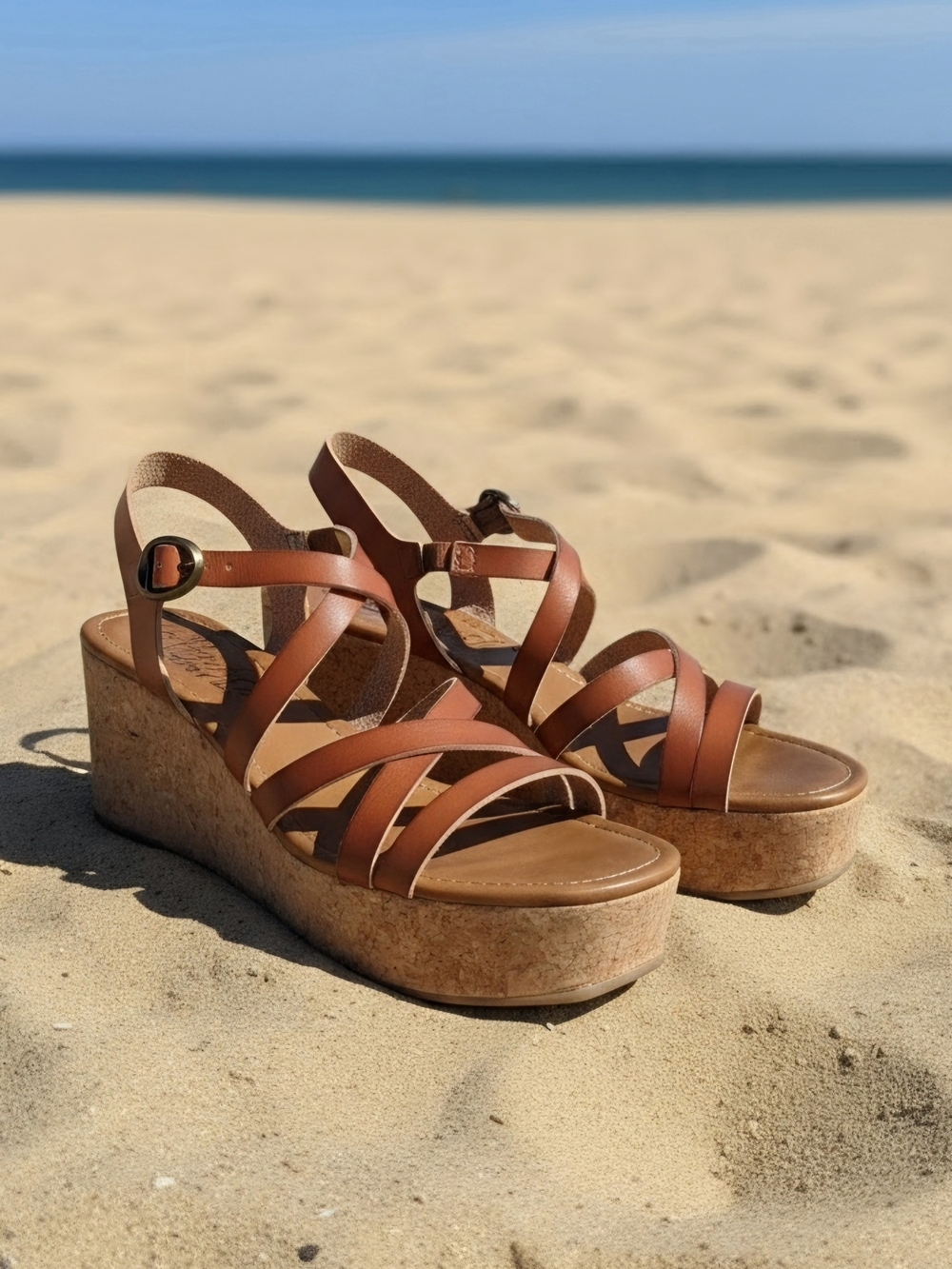 Blowfish Brown Strappy Cork Wedge Sandals Size 9